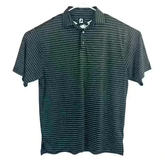 FootJoy Golf Polo Large Black with White Stripes West Lake - Athletic Fit - Picture 1 of 8